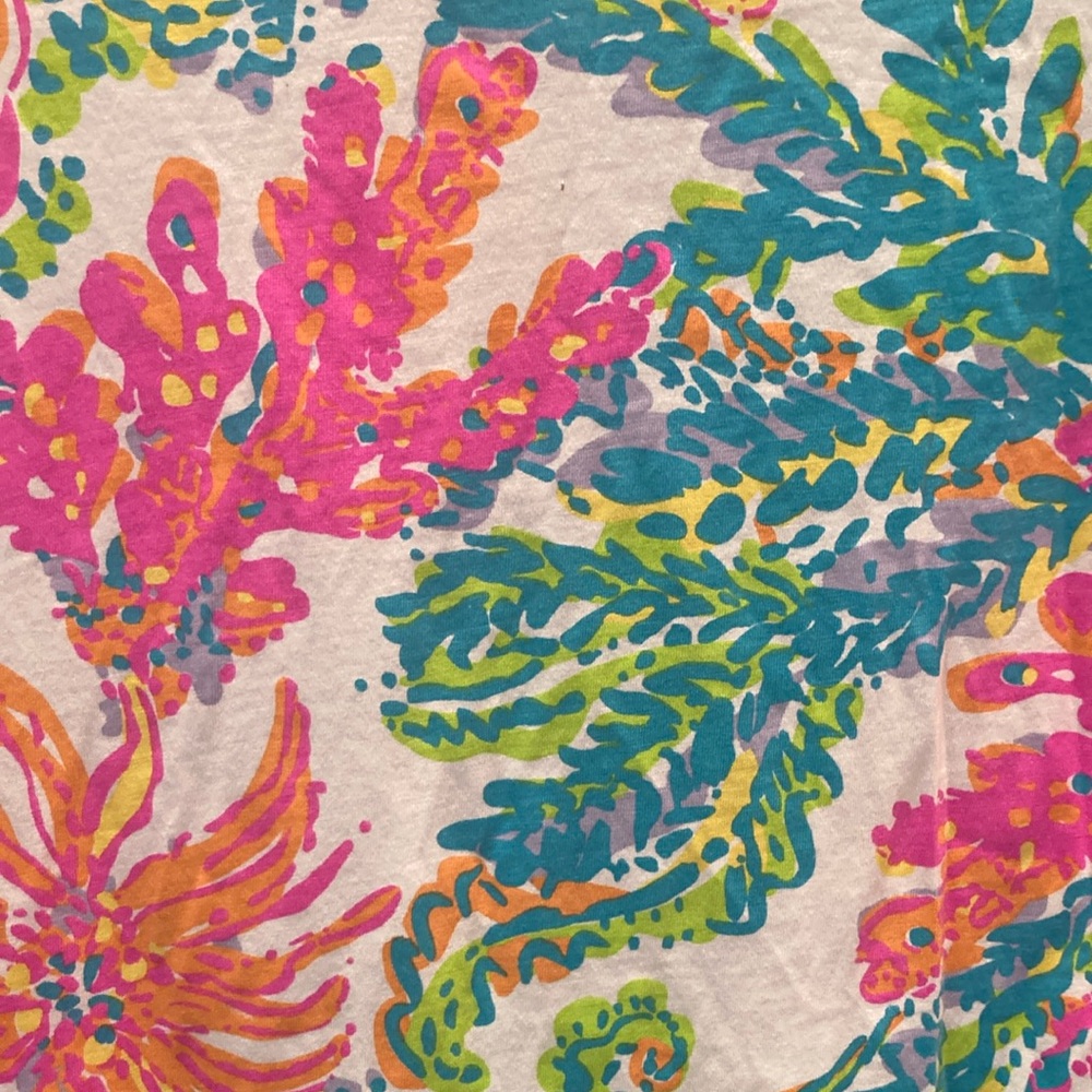 Lilly Pulitzer Multicolor Palmetto T-shirt Dress V-Neck 3/4 Sleeve Gold Buttons - Picture 3 of 5